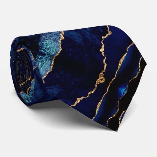 Agate Navy Blue Glitter Marble Stropdas (Opgerold)