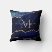 Agate Navy Blue Glitter Marmer met naam Kussen (Achterkant)