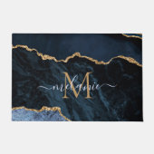 Agate Navy Blue Glitter Name Monogram Doormat Deurmat (Voorkant)