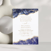 Agate Navy Blue Gold Blue Wedding Invitation Kaart