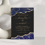 Agate Navy Blue Gold Blue Wedding Invitation Kaart<br><div class="desc">Black and Navy Blue Geode en Gold Foil Wedding Spring of Summer Wedding Invitations - bevat een modern,  mooi en elegant script voor de speciale huwelijksdag.</div>