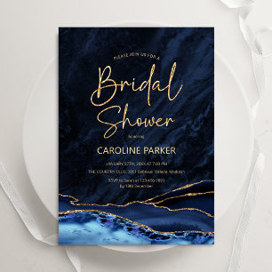 Agate Navy Blue Gold Bridal Shower Kaart