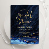 Agate Navy Blue Gold Bridal Shower Kaart