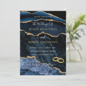 Agate Navy Blue Gold Champagne Weddenschap (Staand voorkant)