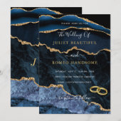 Agate Navy Blue Gold Champagne Weddenschap (Voorkant / Achterkant)