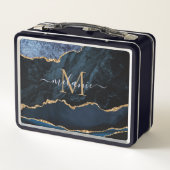 Agate Navy Blue Gold Gemstone Marble Monogram (Achterkant)