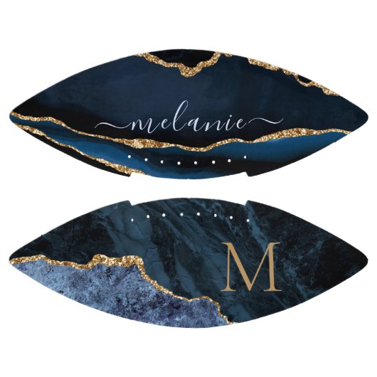 Agate Navy Blue Gold Gemstone Marble Monogram American Football (Panelen)