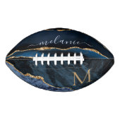 Agate Navy Blue Gold Gemstone Marble Monogram American Football (Voorkant)