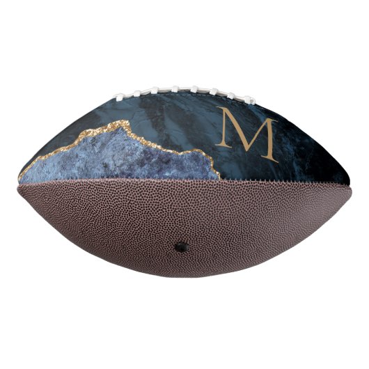 Agate Navy Blue Gold Gemstone Marble Monogram American Football (Gedraaid 270)