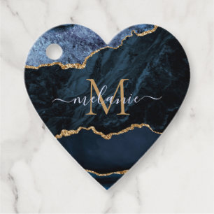 Agate Navy Blue Gold Gemstone Marble Monogram Bedankjes Labels