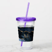 Agate Navy Blue Gold Gemstone Marble Monogram Naam Acryl Drinkbeker (Achterkant)