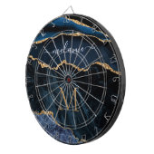 Agate Navy Blue Gold Gemstone Marble Monogram Naam Dartbord (Voorkant Rechts)