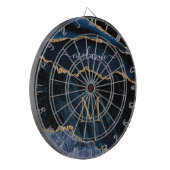 Agate Navy Blue Gold Gemstone Marble Monogram Naam Dartbord (Voorkant Links)
