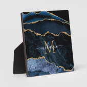 Agate Navy Blue Gold Gemstone Marble Monogram Naam Fotoplaat (Voorkant)