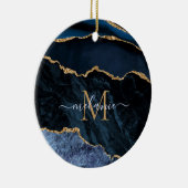 Agate Navy Blue Gold Gemstone Marble Monogram Naam Keramisch Ornament (Rechts)