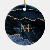 Agate Navy Blue Gold Gemstone Marble Monogram Naam Keramisch Ornament (Voorkant)