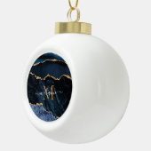 Agate Navy Blue Gold Gemstone Marble Monogram Naam Keramische Bal Ornament (Rechts)
