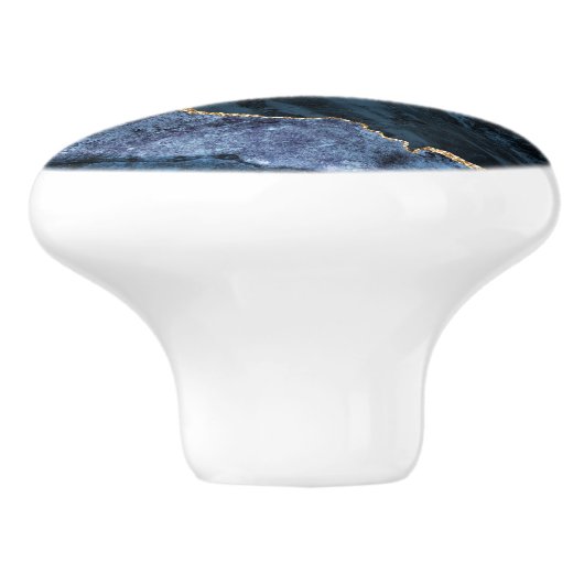 Agate Navy Blue Gold Gemstone Marble Monogram Naam Keramische Knop (Zijkant)