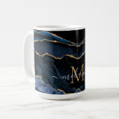 Agate Navy Blue Gold Gemstone Marble Monogram Naam Koffiemok (Voorkant links)