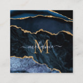 Agate Navy Blue Gold Gemstone Marble Monogram Naam Kortingskaartje (Achterkant)
