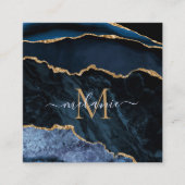 Agate Navy Blue Gold Gemstone Marble Monogram Naam Kortingskaartje (Voorkant)