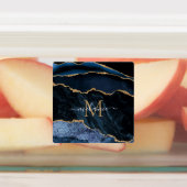 Agate Navy Blue Gold Gemstone Marble Monogram Naam Labels (Aangebracht)