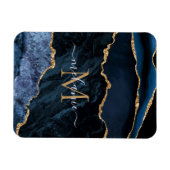 Agate Navy Blue Gold Gemstone Marble Monogram Naam Magneet (Horizontaal)