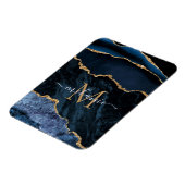 Agate Navy Blue Gold Gemstone Marble Monogram Naam Magneet (Linkerzijde)