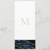 Agate Navy Blue Gold Gemstone Marble Monogram Naam Menu (Achterkant)