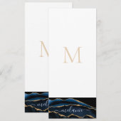 Agate Navy Blue Gold Gemstone Marble Monogram Naam Menu (Voorkant / Achterkant)