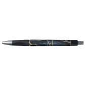 Agate Navy Blue Gold Gemstone Marble Monogram Naam Pen (Voorkant)