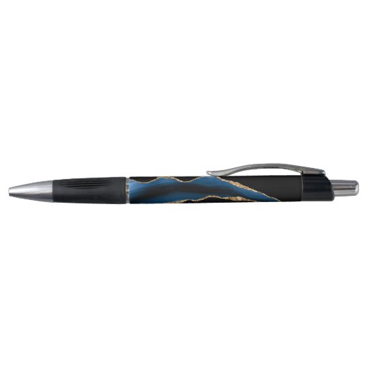 Agate Navy Blue Gold Gemstone Marble Monogram Naam Pen (Bovenkant)