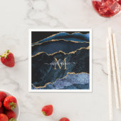 Agate Navy Blue Gold Gemstone Marble Monogram Naam Servet (Insitu)
