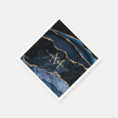 Agate Navy Blue Gold Gemstone Marble Monogram Naam Servet (Hoek)