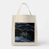 Agate Navy Blue Gold Gemstone Marble Monogram Naam Tote Bag (Achterkant)
