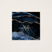 Agate Navy Blue Gold Gemstone Marble Monogram Naam Vierkante Visitekaartjes (Achterkant)