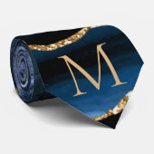 Agate Navy Blue Gold Gemstone Monogram Stropdas (Opgerold)