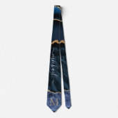 Agate Navy Blue Gold Gemstone Stropdas - Monogram (Voorkant)