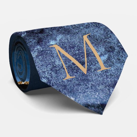 Agate Navy Blue Gold Gemstone Stropdas - Monogram (Opgerold)