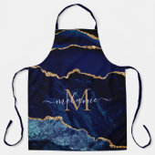 Agate Navy Blue Gold Geode Monogram Naam Schort (Voorkant)