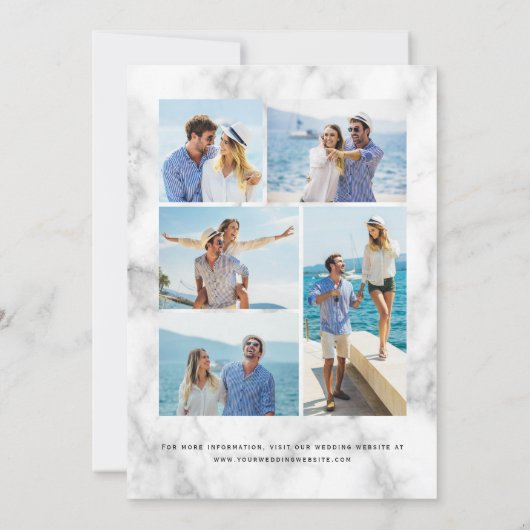 Agate Navy Blue Gold Marble 5-Foto Bewaar de datum Kaart (Achterkant)