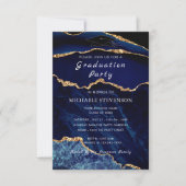 Agate Navy Blue Gold Marble Afstuderen Invitation Notitiekaartje (Voorkant)