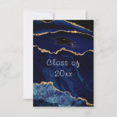 Agate Navy Blue Gold Marble Afstuderen Invitation Notitiekaartje (Achterkant)