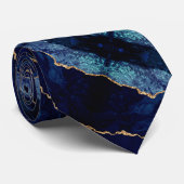 Agate Navy Blue Gold Marble Elegant Stropdas (Opgerold)