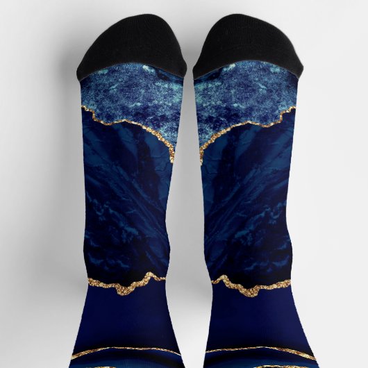Agate Navy Blue Gold Marble Gemstone Socks Gift Sokken (Top)