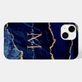 Agate Navy Blue Gold Marble Jouw naam en Letter Case-Mate iPhone Case (Achterkant (horizontaal))