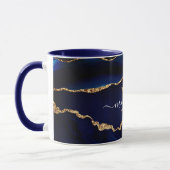 Agate Navy Blue Gold Marble Jouw naam Letter Mok (Links)