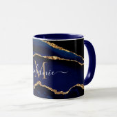Agate Navy Blue Gold Marble Jouw naam Letter Mok (Voorkant rechts)