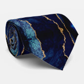 Agate Navy Blue Gold Marble Modern Stropdas (Opgerold)