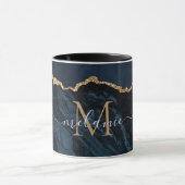 Agate Navy Blue Gold Marble Mok - Aangepaste naam (Midden)